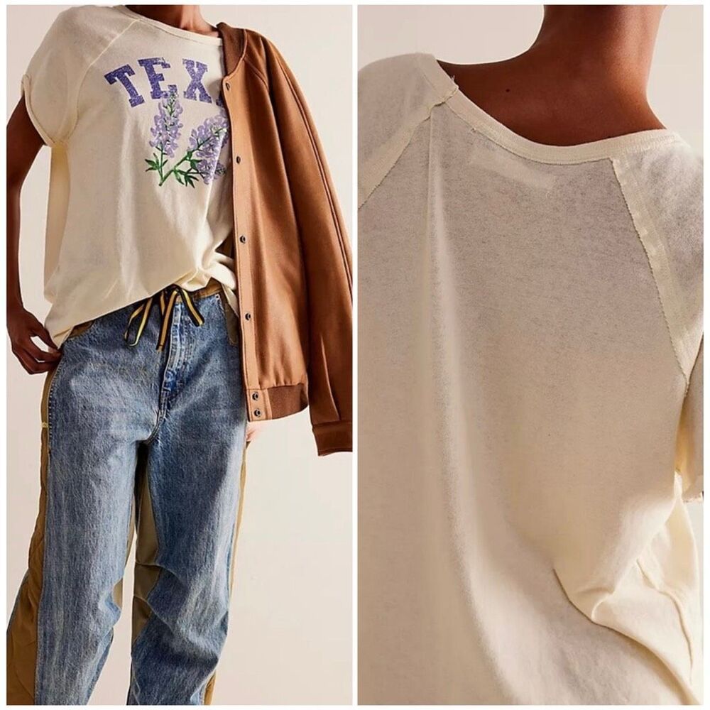 Free People We The Free Texas State Flower Bluebonnet Graphic Tee Cream M NWOT